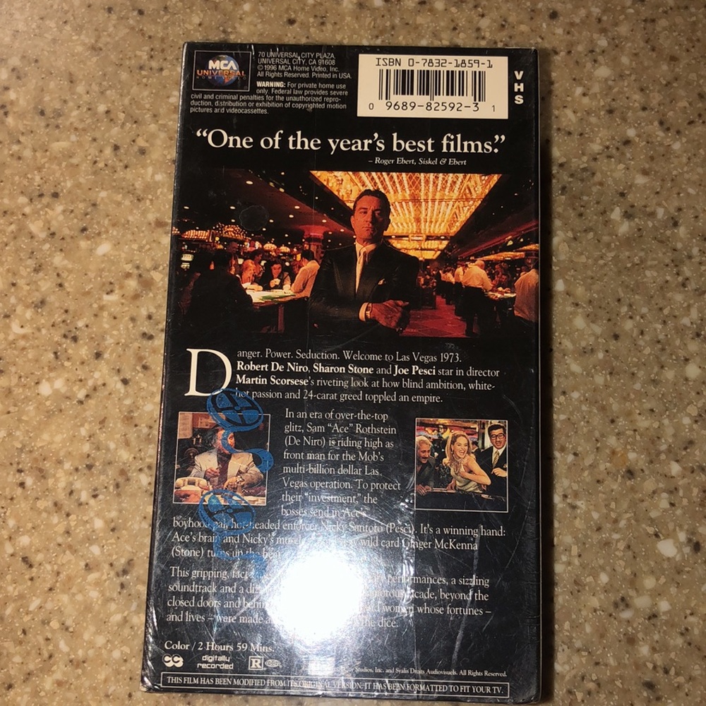 Casino VHS Movie Robert De Niro Sharon Stone Joe Pesci Martin Scorsese - Picture 3 of 4